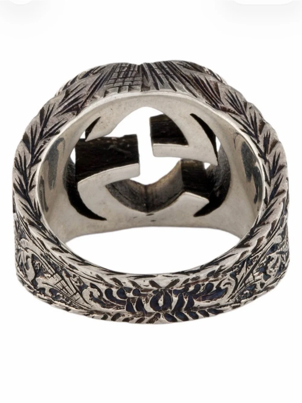 NWT Gucci Engraved Sterling Silver Double G Ring